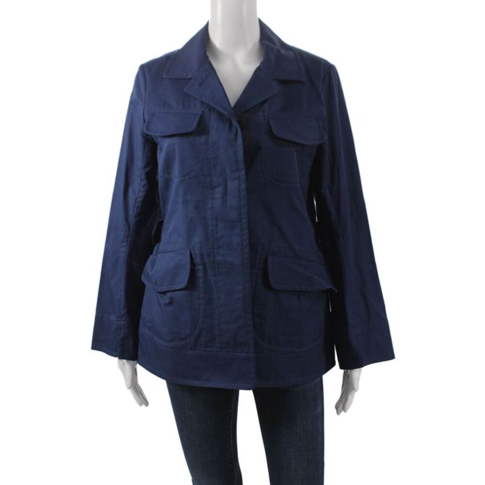 +J Womens Military Jacket Blue Cotton Long Sleeve Size 2XS
